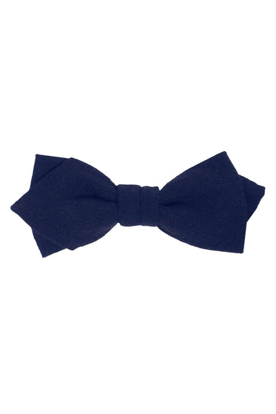 The Glenoch Woollen Bow Tie by Parisian features a dark blue, classic symmetrical design, shown on a white background—a timeless men's accessory with subtle Parisian charm.