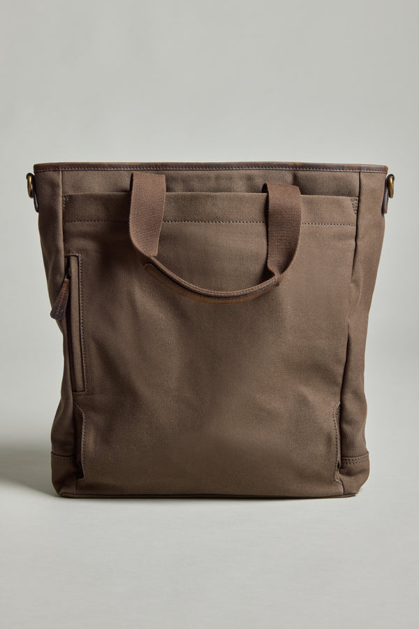 Barkers Foxton Canvas Convertible Tote—brown cotton bag, short handles, fits laptops.