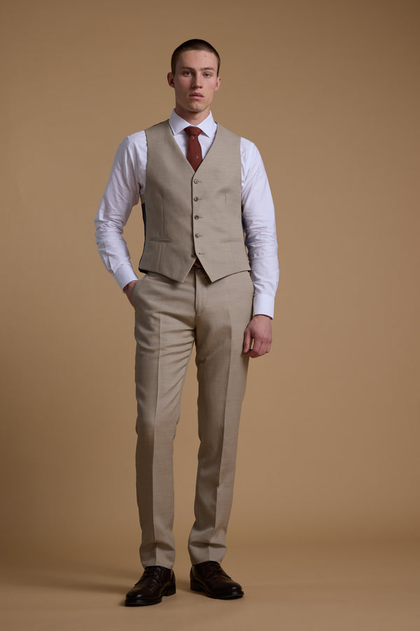 Barkers Lister Texture Waistcoat in oatmeal, tailored fit, additional view