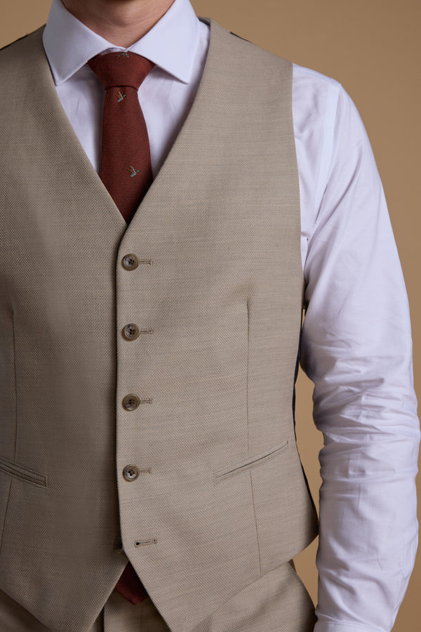 Barkers Lister Texture Waistcoat in oatmeal, tailored fit, additional view