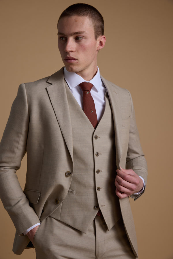 Barkers Lister Texture Waistcoat in oatmeal, tailored fit