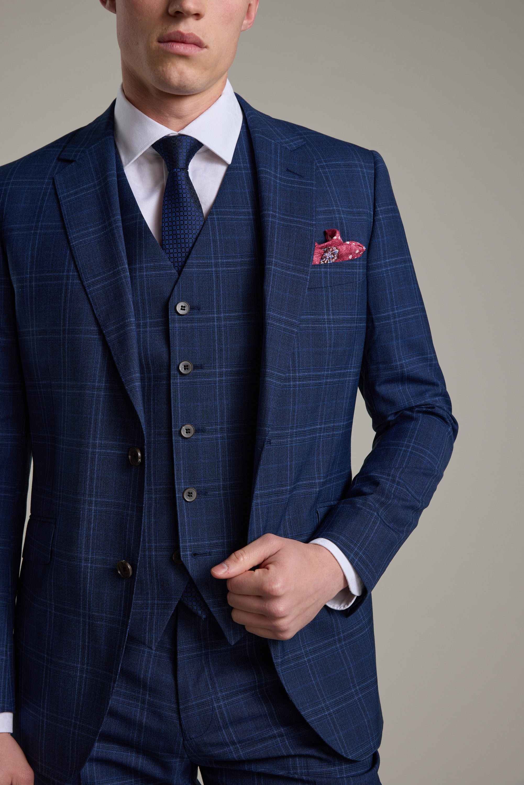 Shop Leonard Check Waistcoat (BLUE CHECK) Barkers