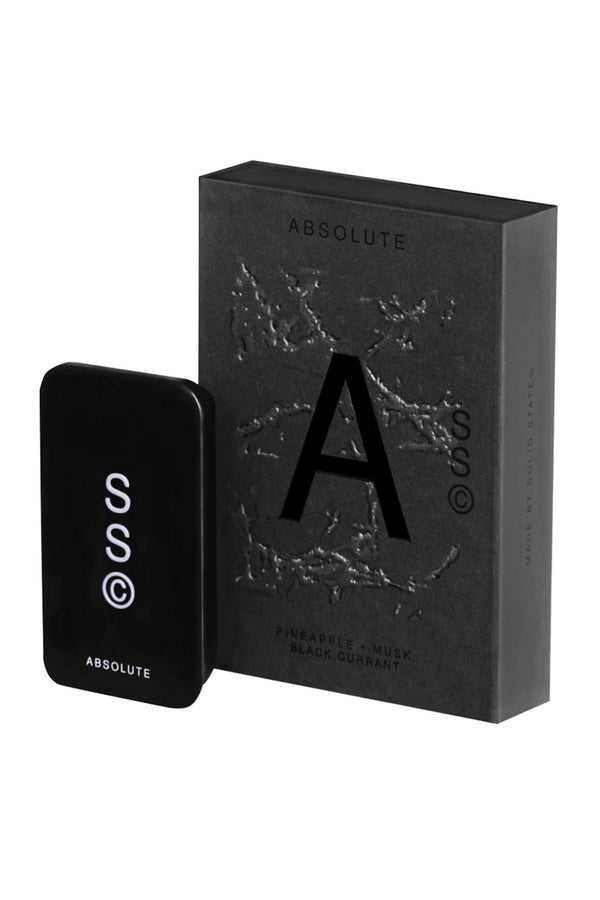 Black rectangular box and card, minimalist Solid State - Icon solid cologne design.