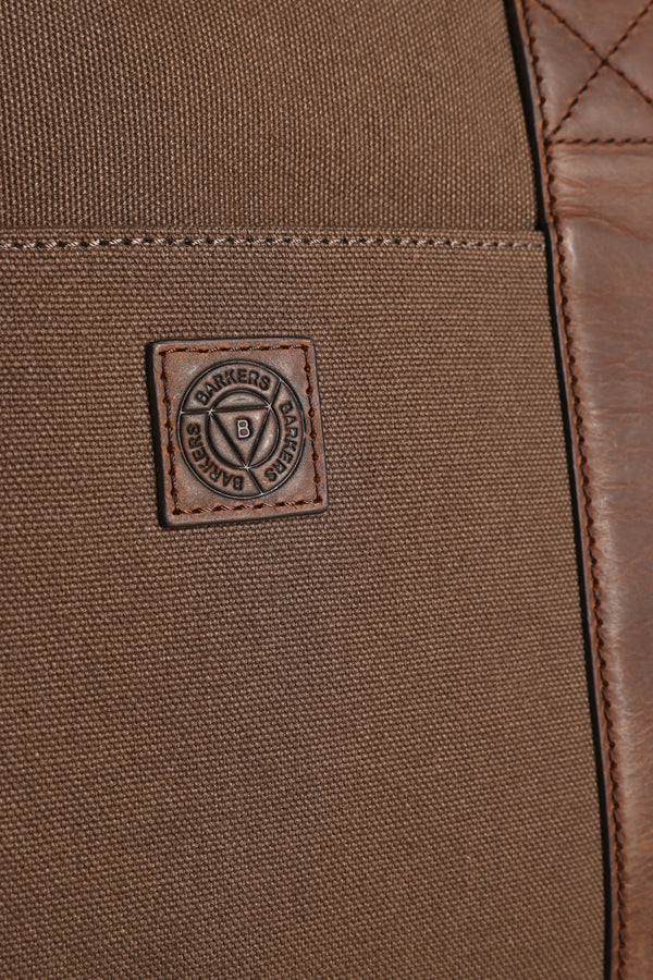Brown canvas with stitched leather patch, ideal for the Barkers Newman Canvas Weekender bag.