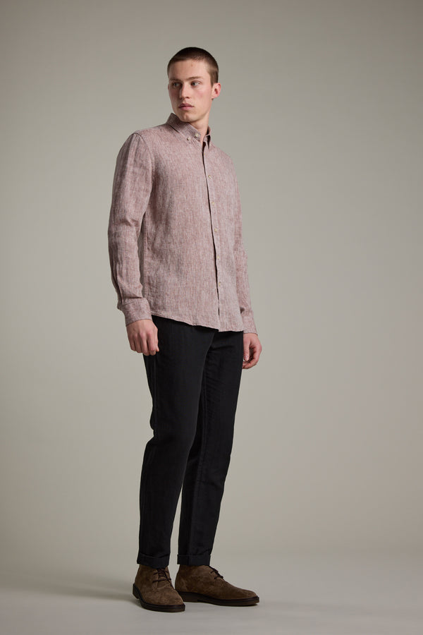 Barkers Dorset Linen Shirt in brown marl, tailored fit