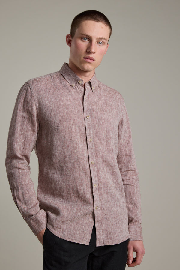 Barkers Dorset Linen Shirt in brown marl, tailored fit, alternate view