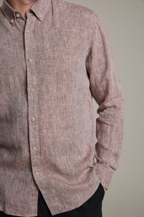 Barkers Dorset Linen Shirt in brown marl, tailored fit, additional view