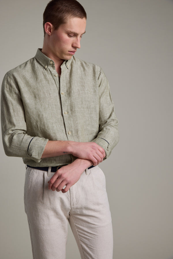 Barkers Dorset Linen Shirt in sage marl, tailored fit, additional view