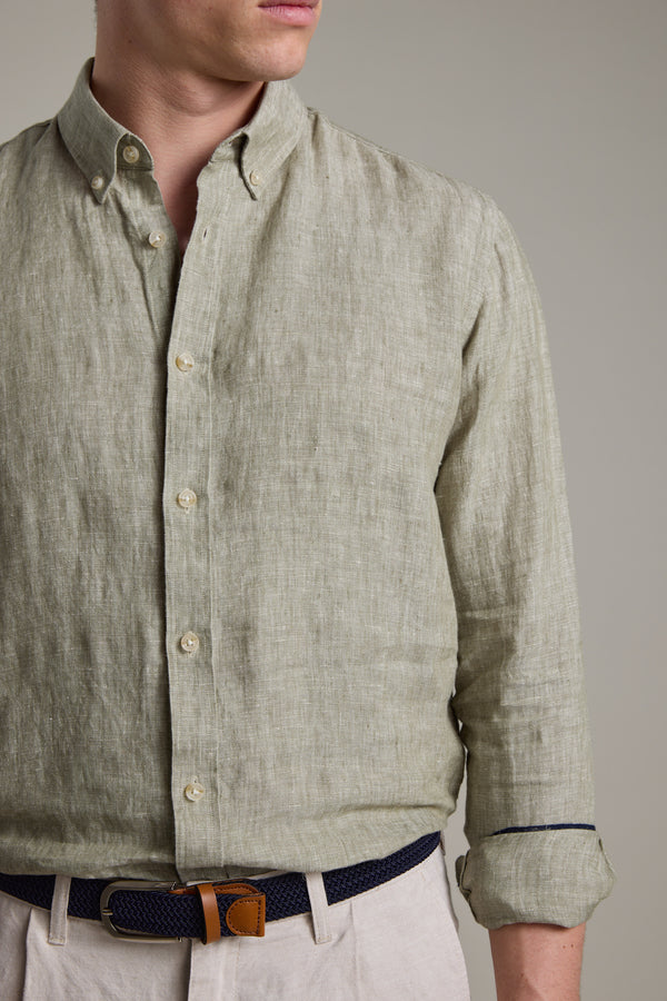 Barkers Dorset Linen Shirt in sage marl, tailored fit, additional view