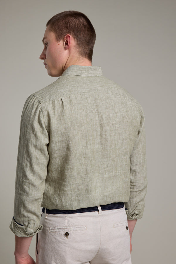 Barkers Dorset Linen Shirt in sage marl, tailored fit, additional view