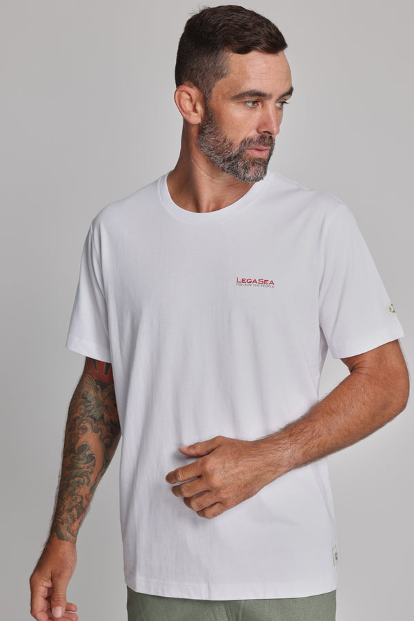 Legasea Brand Tee in white, relaxed fit, alternate view