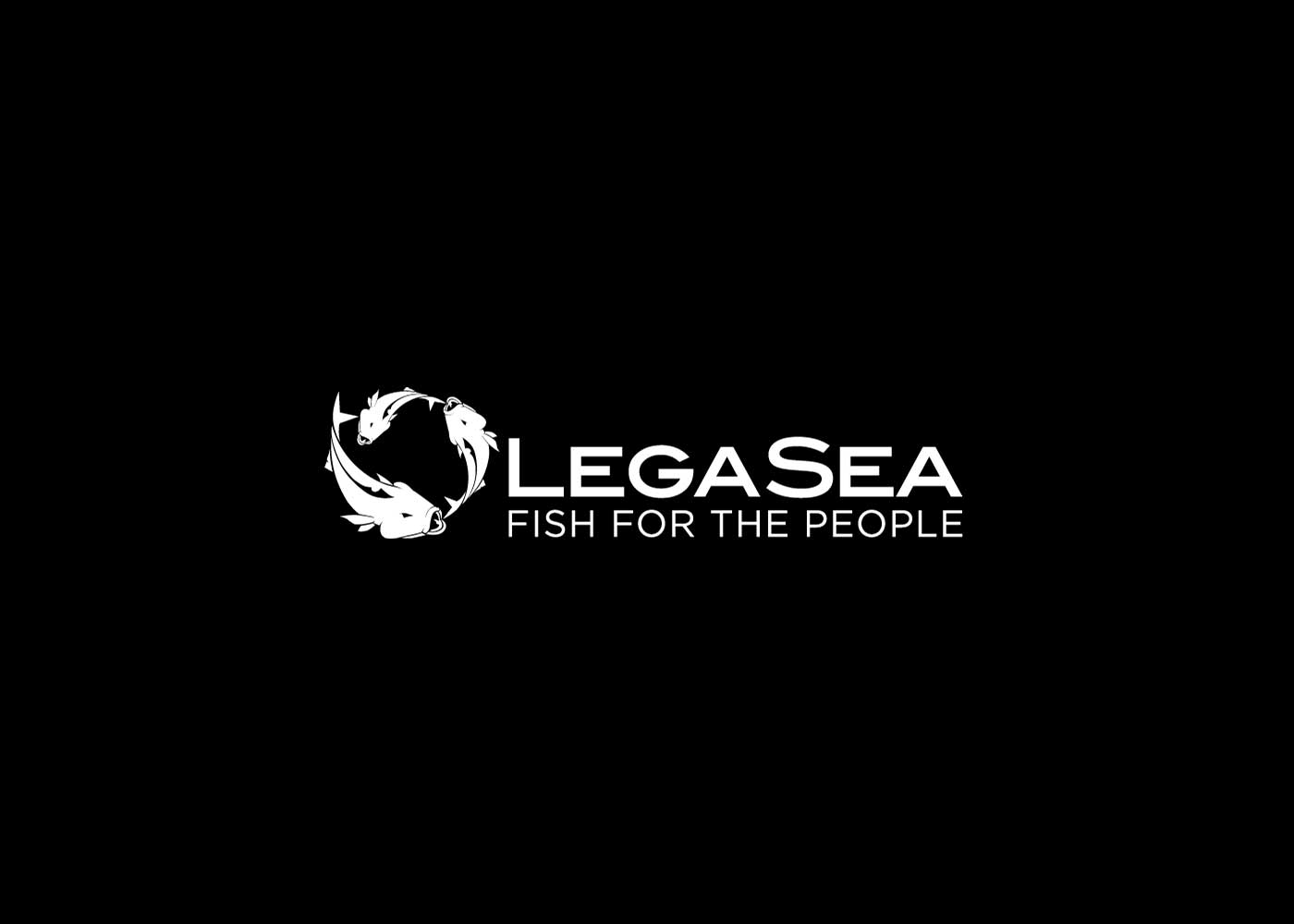 Black background with a white logo of three fish swimming in a circle, next to the text LegaSea in bold and Fish For The People in smaller letters below.