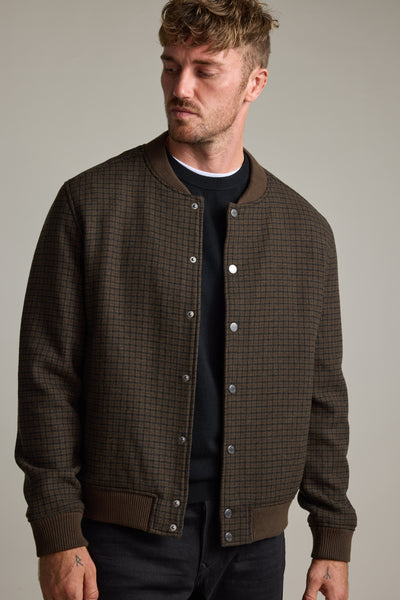 Shop Leland Wool Bomber Jacket (BROWN CHECK) | Barkers