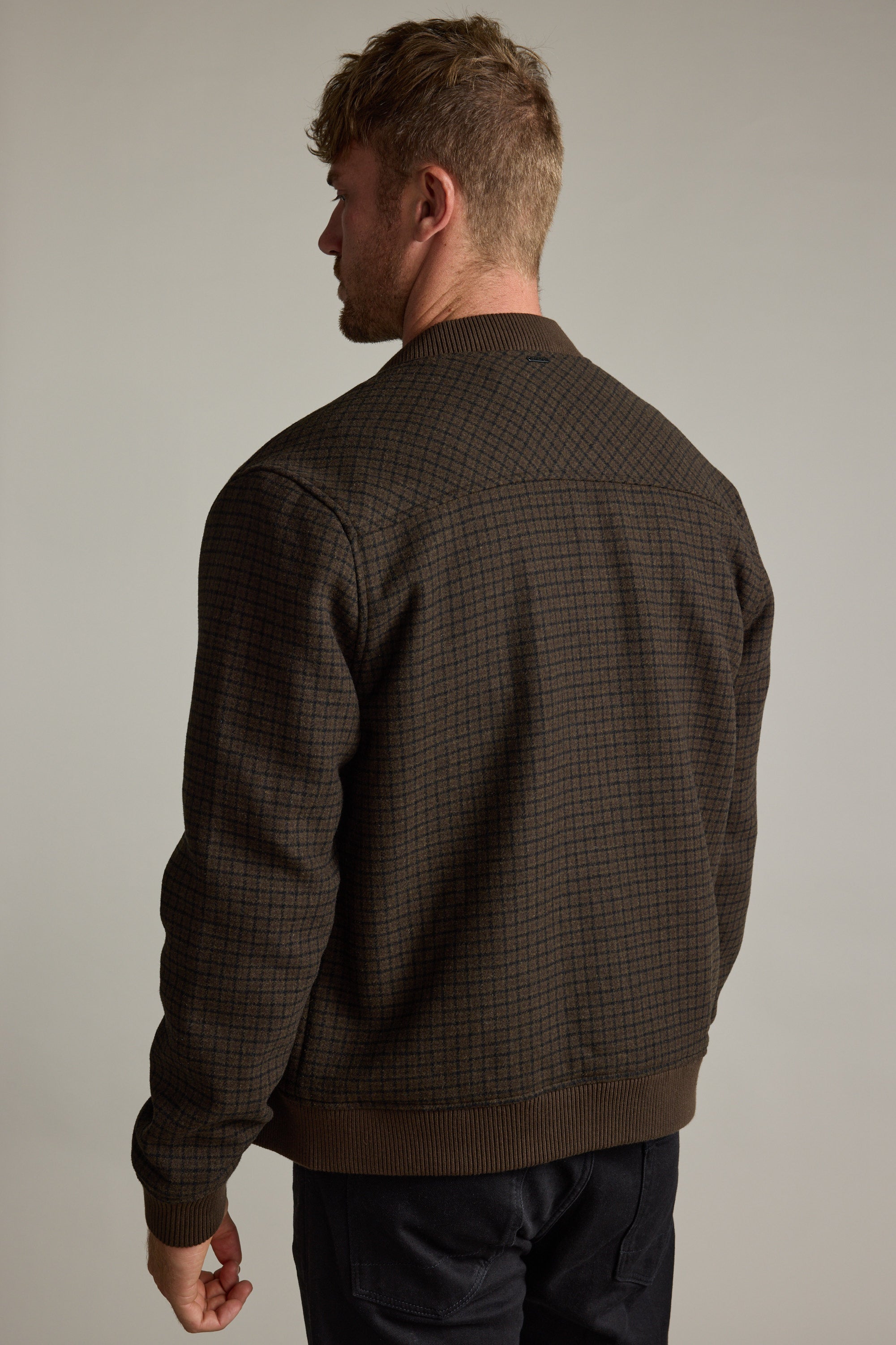 Shop Leland Wool Bomber Jacket (BROWN CHECK) | Barkers