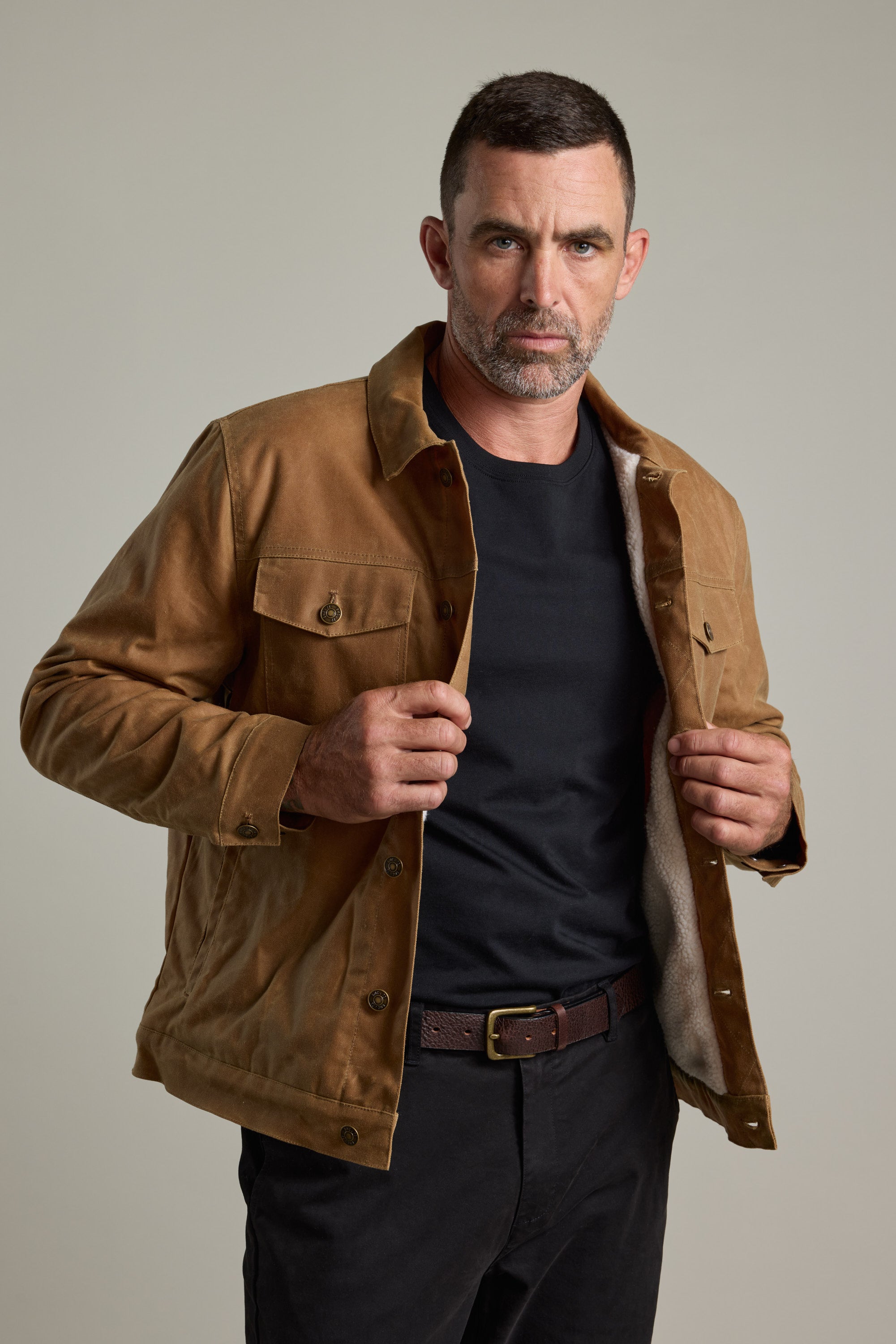 Shop Benson Waxed Cotton Sherpa Jacket (CAMEL) | Barkers