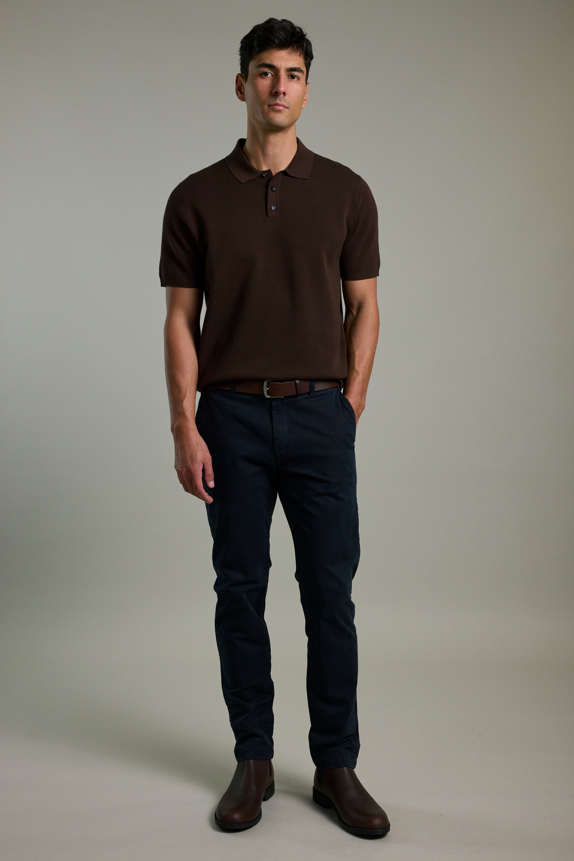 Shop Porto Knit Polo (BROWN) | Barkers