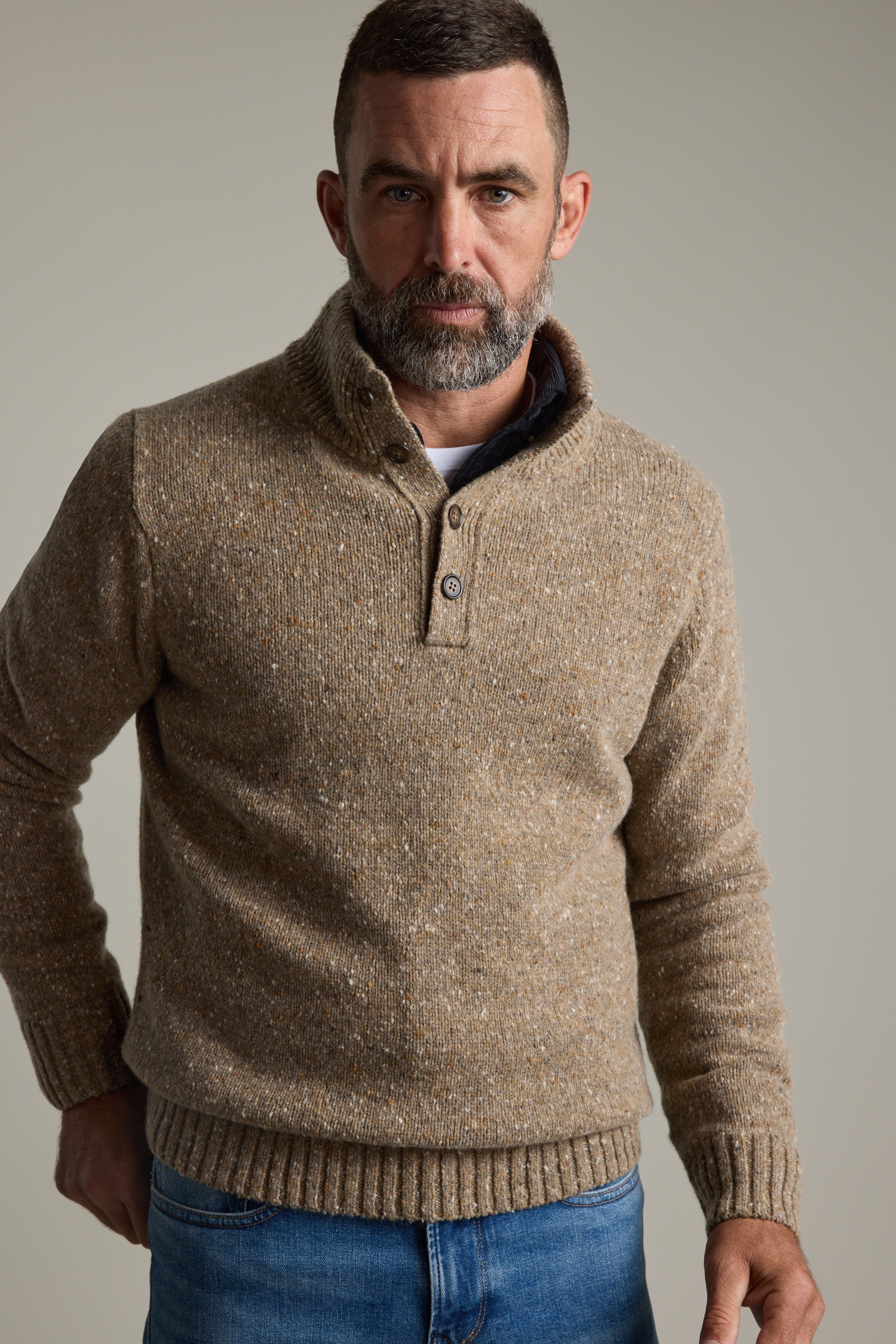 Shop Redford Woollen Half Button (OATMEAL MARL) | Barkers
