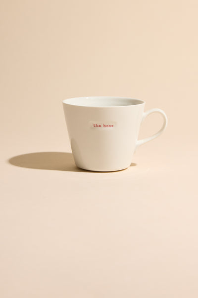 Bucket Mug - The Boss by Other, designer mug on beige background.