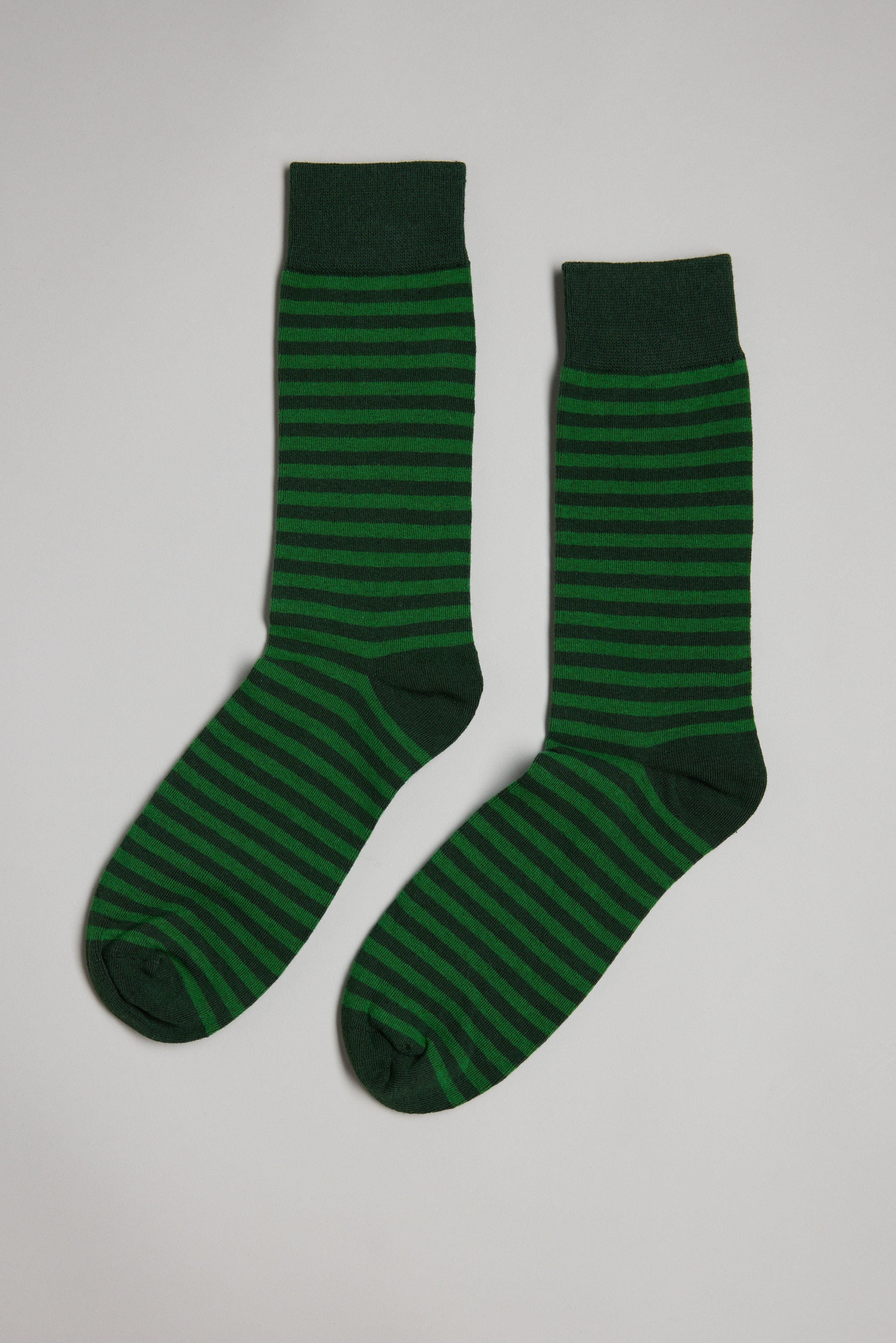 The Barkers Evans Stripe Sock, featuring green with dark green horizontal stripes, is displayed flat on a light gray background.